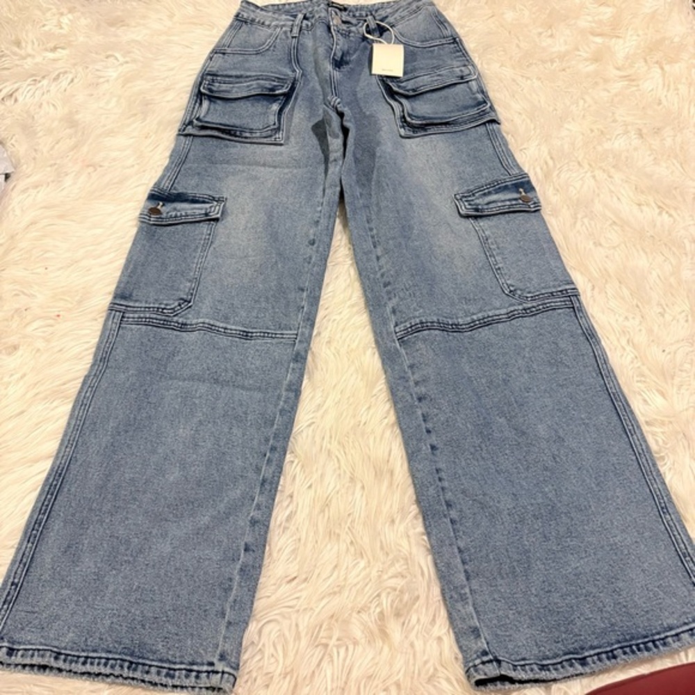 Flamingals Flamingals Y2K stretchy denim flap pockets cargo jeans size M JK7-9